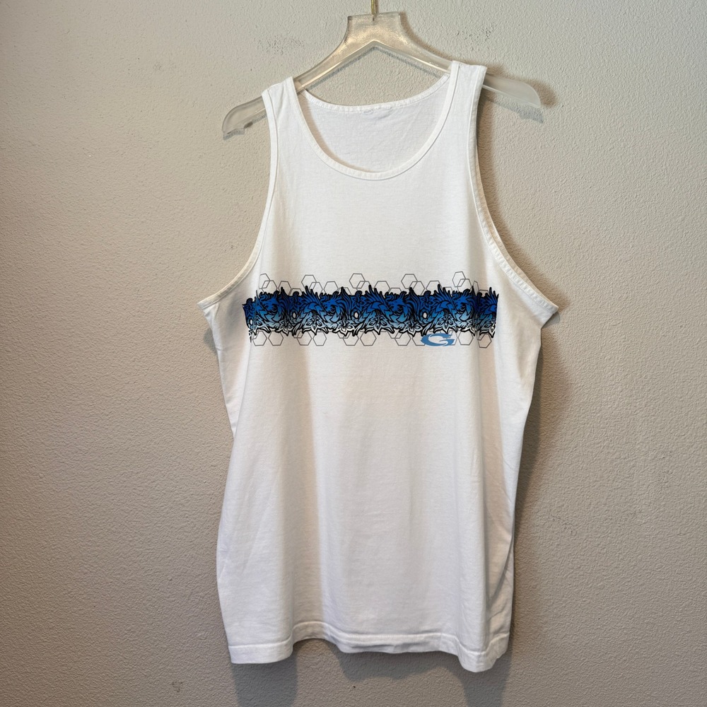 G-Unit Mens White Tribal Honeycomb Graphic Tank Top Sleeveless Shirt Y2K Blue